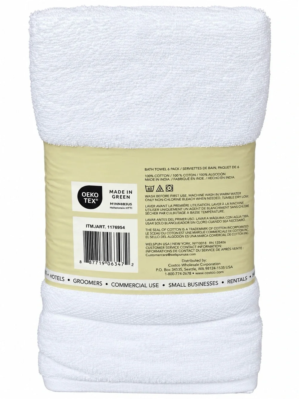 Grandeur Hospitality White Bath Towels 6 Pack 30x54 100% Cotton